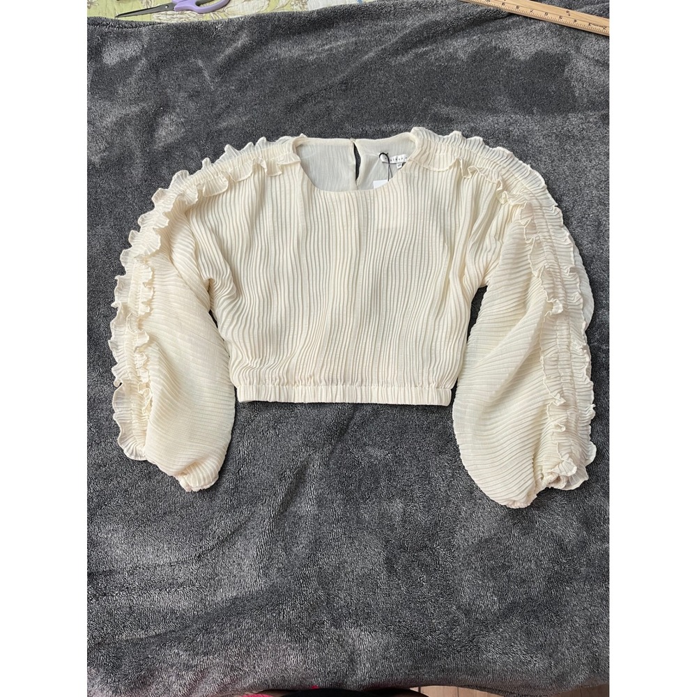 NWT Romantic Endless Rose Pleated Top with Ruffle Sleeve Cream Off White XS - Picture 2 of 8